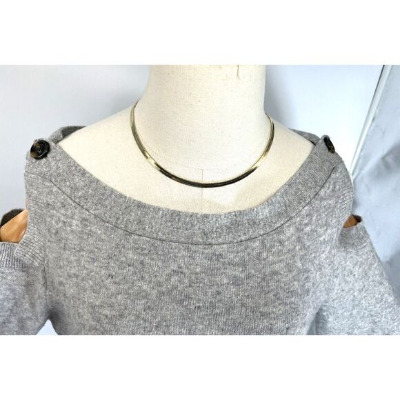Ann Taylor Women’s Gray Wool Blend Cold Button Shoulder Sweater Size Large Bell - Picture 6 of 12
